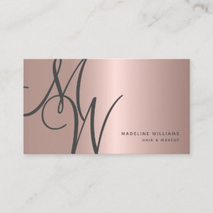 Tarjeta De Visita Rosa de moda Gold Monograma Script Iniciador Estil