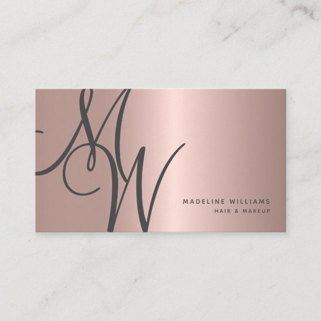 Tarjeta De Visita Rosa de moda Gold Monograma Script Iniciador Estil (Anverso)