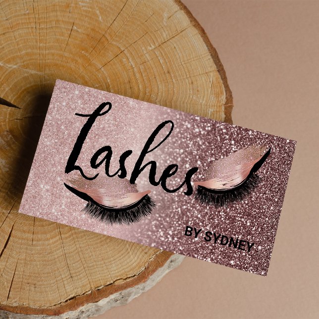 Tarjeta De Visita Rosa de moda Oro Rubor Purpurinas rosados (Chic Rose Gold Blush Pink Glitter Lashes)