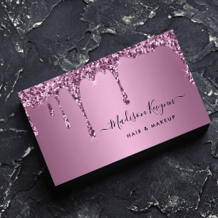 Tarjeta De Visita Rosa de moda Purpurina de oro Makeup Salón de Arti