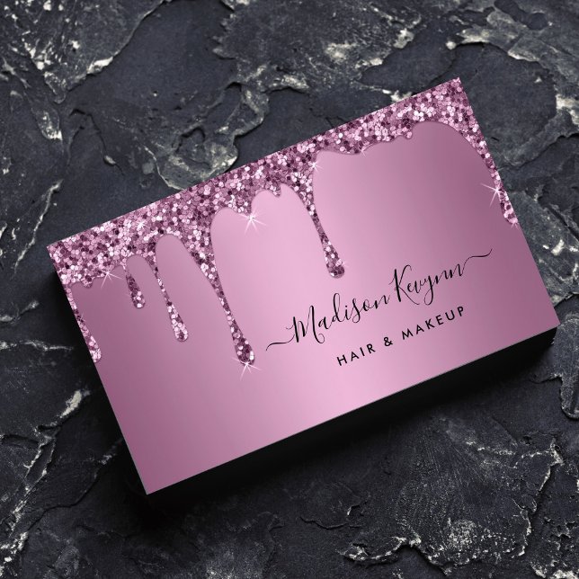 Tarjeta De Visita Rosa de moda Purpurina de oro Makeup Salón de Arti (Subido por el creador)
