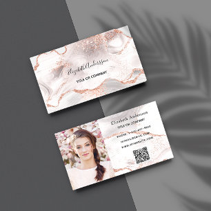 Tarjeta De Visita Rosa de oro blanco agachado mármol QR foto de códi