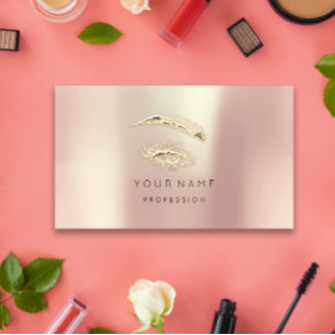 Tarjeta De Visita Rosa de oro con el logotipo de maquillaje de los l