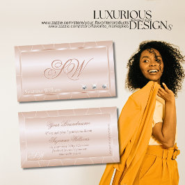 Tarjeta De Visita Rosa de oro de lujo con diamantes y monograma Nobl