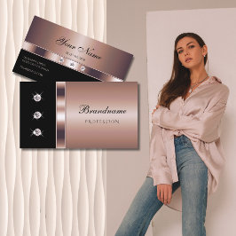 Tarjeta De Visita Rosa de oro de lujo sobre negro con Diamantes de i