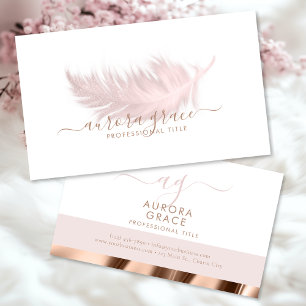 Tarjeta De Visita Rosa de oro de plumas blancas rosadas