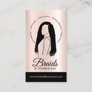 Tarjeta De Visita Rosa de oro del salón de trenzas de pelo estilista