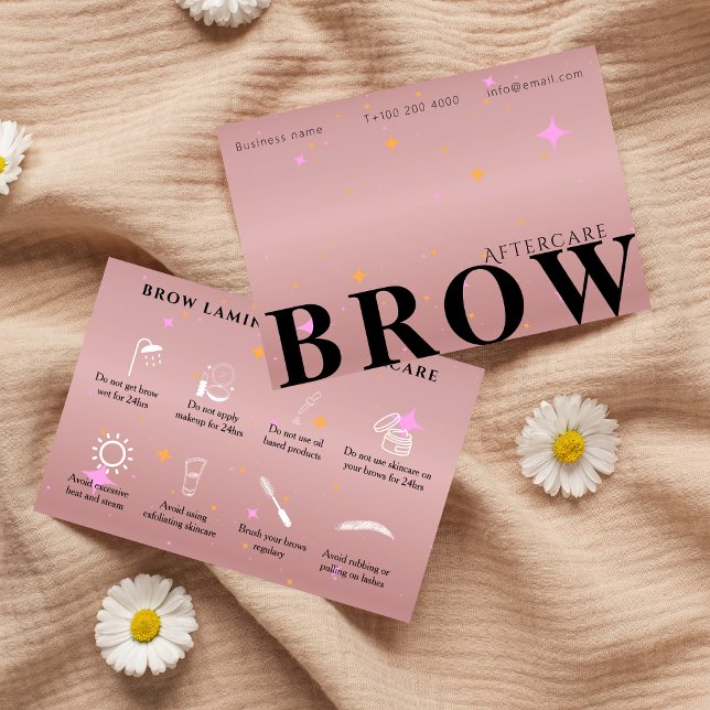 Tarjeta De Visita Rosa de oro después de la instrucción de la línea  (Rose Gold After Care Brow Instruction Business Card)