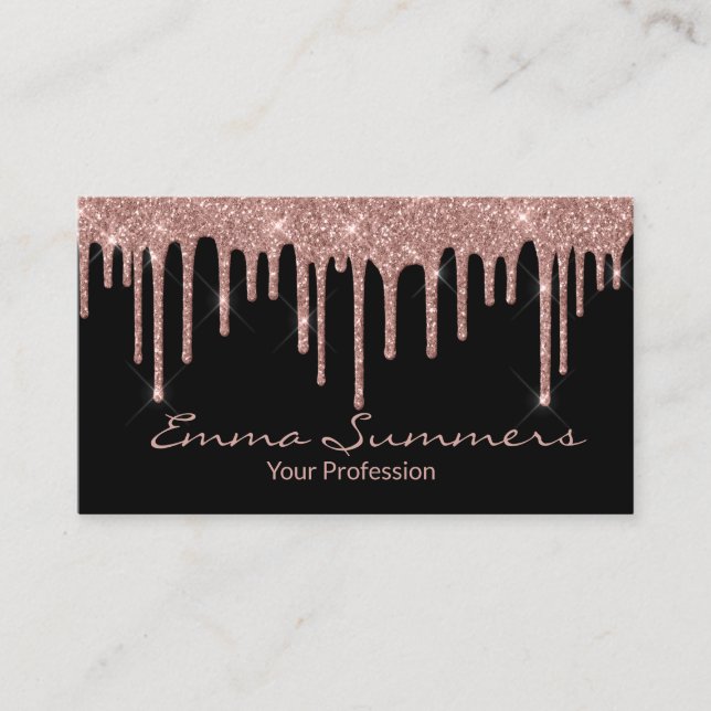 Tarjeta De Visita Rosa de Oro Dris Personalizado Elegante Negro Únic (Anverso)