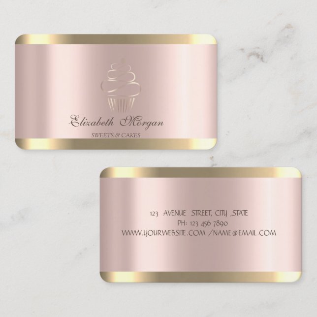 Tarjeta De Visita Rosa de oro elegante de banda dorada (Anverso / Reverso)