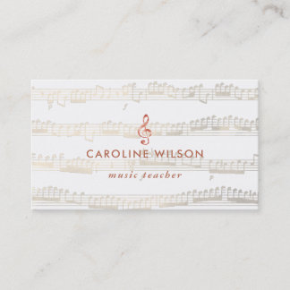 Tarjeta De Visita rosa de oro elegante de profesor de música