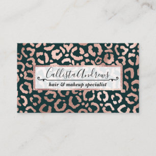 Tarjeta De Visita Rosa de oro Leopardo Esmeralda Impresión de animal
