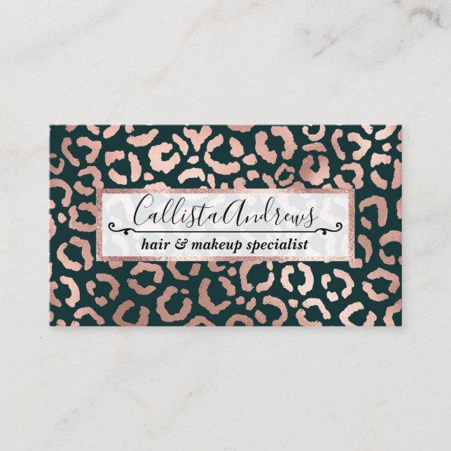 Tarjeta De Visita Rosa de oro Leopardo Esmeralda Impresión de animal (Anverso)
