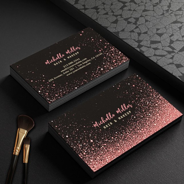 Tarjeta De Visita Rosa de oro rosa Purpurina maquillaje artista Hair (Subido por el creador)