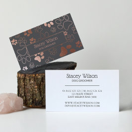 Tarjeta De Visita Rosa De Oro Y Perro Gris Medio Imprimir Paw