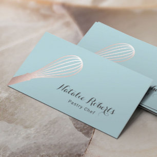 Tarjeta De Visita Rosa de panadería de oro Whisk Mint Pastry Chef