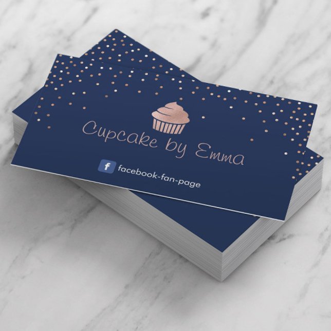 Tarjeta De Visita Rosa de pastelería de oro Confetti moderno azul (Subido por el creador)