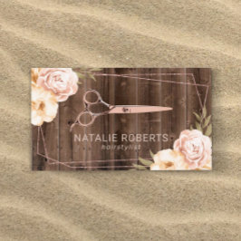 Tarjeta De Visita Rosa de pelo estilista, patrón de oro, floral rúst