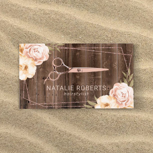Tarjeta De Visita Rosa de pelo estilista, patrón de oro, floral rúst