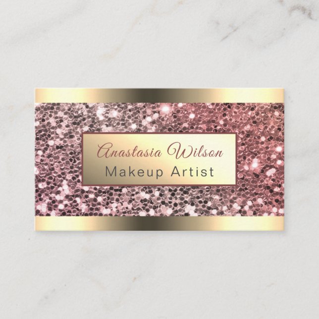 Tarjeta De Visita Rosa de Relieve metalizado de moda Purpurina de or (Anverso)