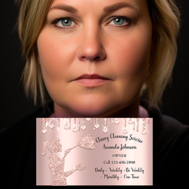 Tarjeta De Visita Rosa de servicios de limpieza de clase Diamante de (Classy Cleaning Services Rose Logo Maid Diamond Business Card)