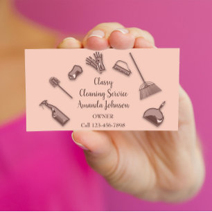 Tarjeta De Visita Rosa de servicios de limpieza doméstica lux de of