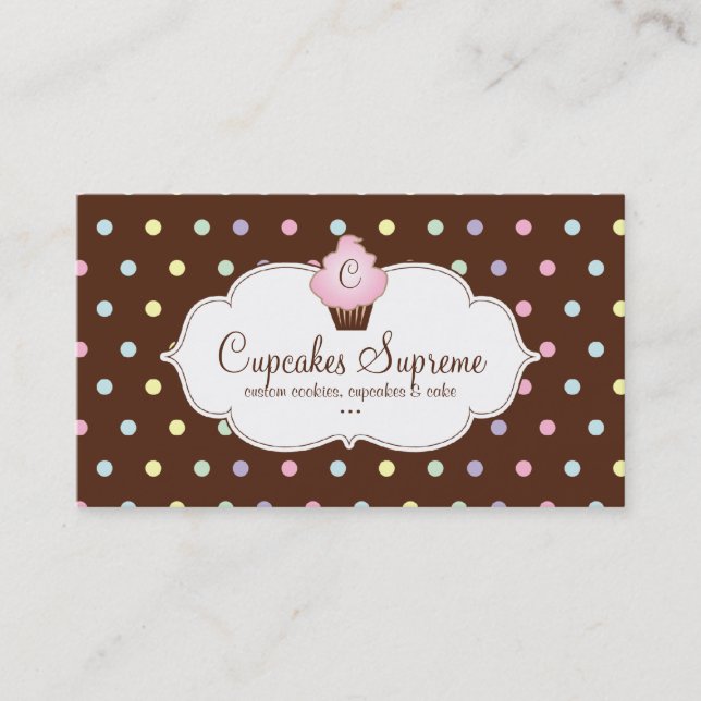 Tarjeta De Visita Rosa del chocolate de los lunares de la panadería (Anverso)