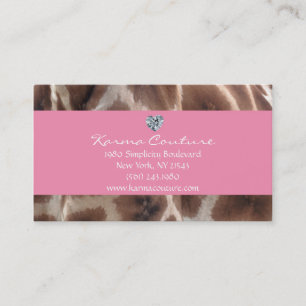Tarjeta De Visita rosa del estampado de girafa con el diamante en