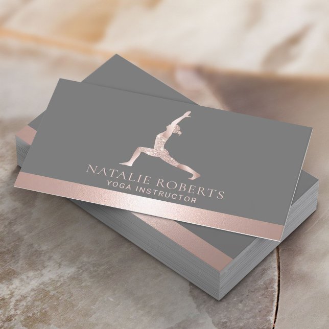 Tarjeta De Visita Rosa del instructor de yoga Logotipo del guerrero  (Subido por el creador)