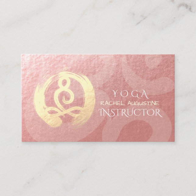 Tarjeta De Visita Rosa del instructor de yoga Meditación de oro Pose (Anverso)