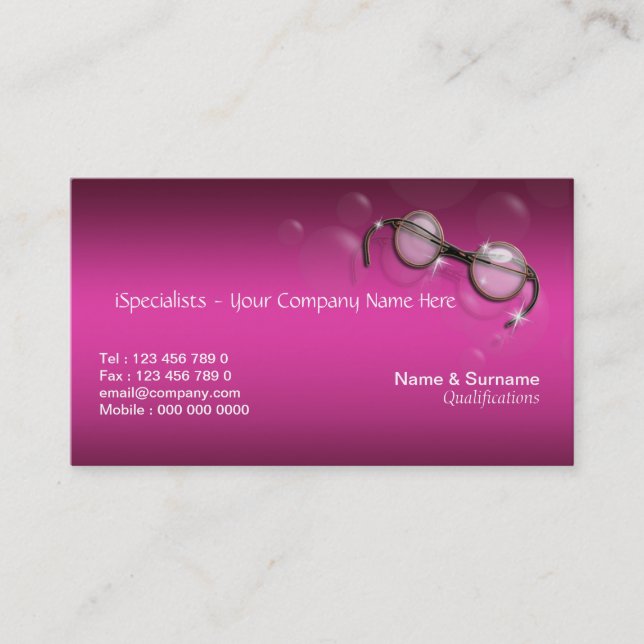 Tarjeta De Visita Rosa del óptico del optometrista elegante (Anverso)
