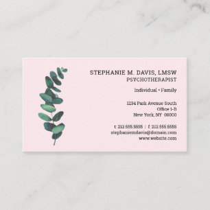 Tarjeta de visita rosa del psicoterapeuta Eucalypt