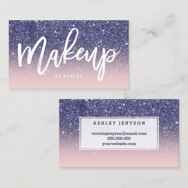 Tarjeta De Visita Rosa del purpurina de los azules marinos de la (Anverso / Reverso)