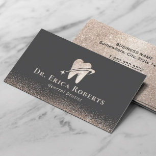 Tarjeta De Visita Rosa Dentista Oro Purpurina Dental Moderno Cuidado