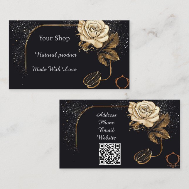 Tarjeta De Visita Rosa Dorada Floral (Anverso / Reverso)