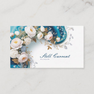 Tarjeta De Visita Rosa Dorada Opulenta Floral Celestial Turquesa