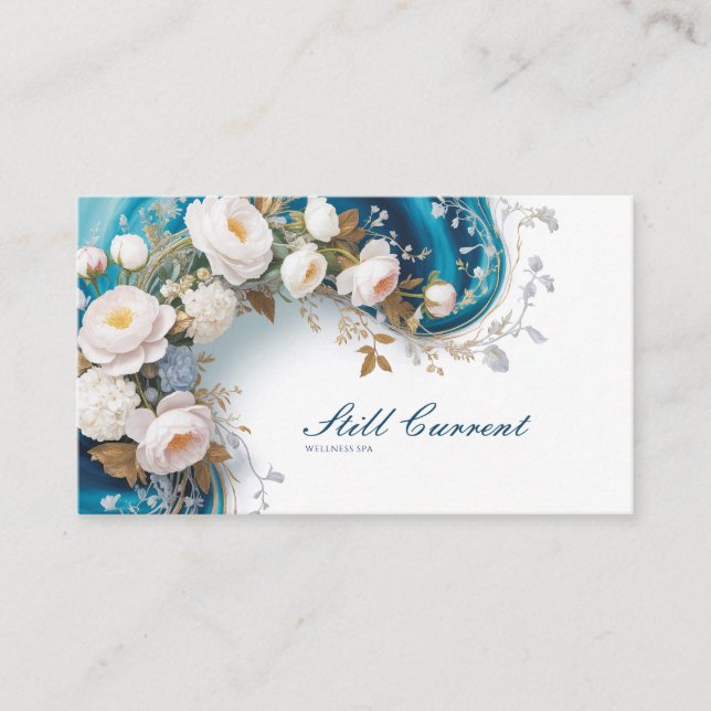 Tarjeta De Visita Rosa Dorada Opulenta Floral Celestial Turquesa (Anverso)