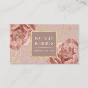 Tarjeta De Visita Rosa Dorado Artista de maquillaje Floral