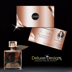Tarjeta De Visita Rosa dorado brillante y glamuroso con logotipo y f