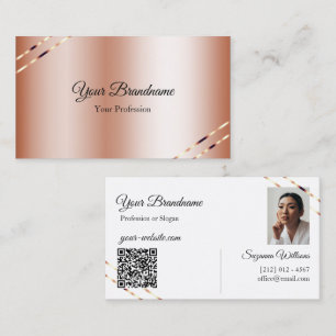 Tarjeta De Visita Rosa Dorado con Líneas Brillantes Foto y Código QR