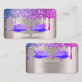 Tarjeta De Visita Rosa Dorado Elegante, Pestañas con Drip Brillante