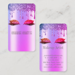 Tarjeta De Visita Rosa Dorado Elegante, Pestañas con Drips de Brillo