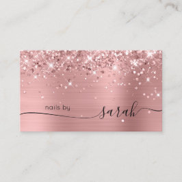 Tarjeta De Visita Rosa Dorado Glitter Glamuroso Estiloso Firma