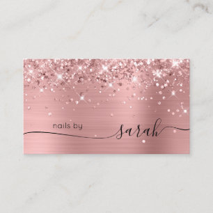 Tarjeta De Visita Rosa Dorado Glitter Glamuroso Estiloso Firma