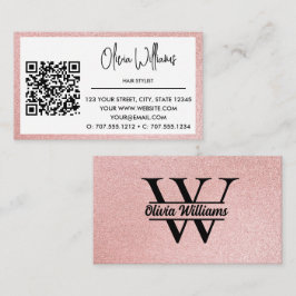 Tarjeta De Visita Rosa Dorado Glitter Monograma | Brillo Moderno Fem