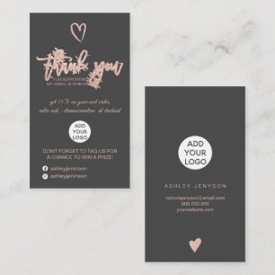 Tarjeta De Visita Rosa dorado guión gris corazón orden de logotipo g