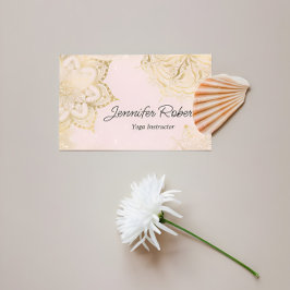 Tarjeta De Visita Rosa Dorado Mandala Instructora de Yoga Floral Fem
