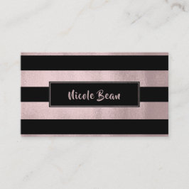 Tarjeta De Visita Rosa dorado rayas rosadas y negras Chic glamour mo