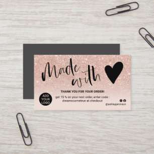 Tarjeta De Visita Rosa dorado rosa rubor gracias hecho con amor