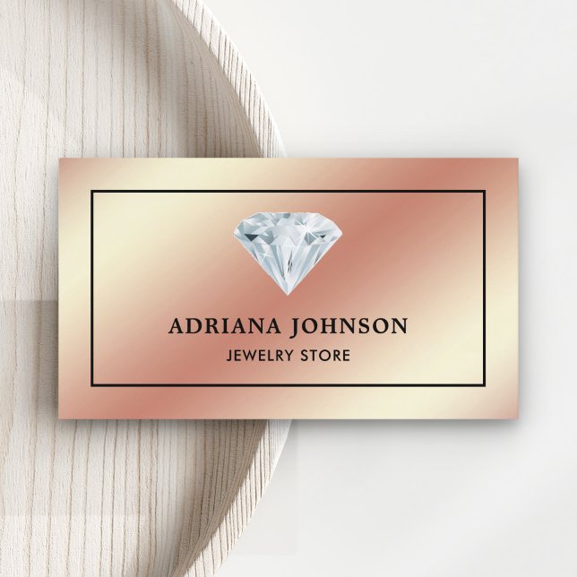 Tarjeta De Visita Rosa Dorado Solitaire Diamond Jewelry Store Joyer (Subido por el creador)